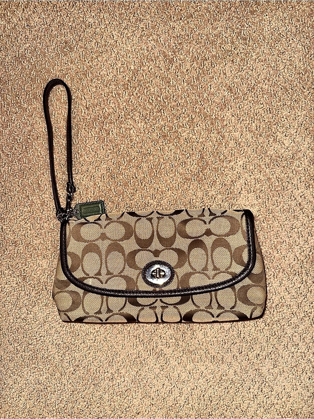 Coach Legacy Signature Turnlock Wristlet Brown & Tan